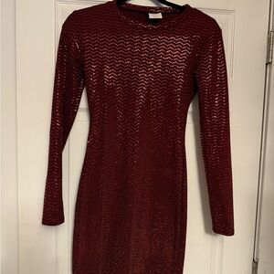 B Darlin Burgundy Sequin Long Sleeve Dress